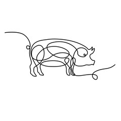 Continuous line drawing Pig. Vector.