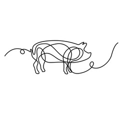 Continuous line drawing Pig. New Year.  Vector illustration.