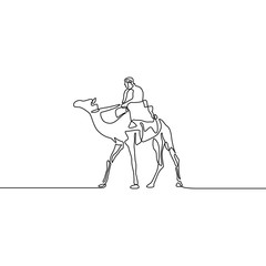 Continuous line drawing Rider Camel. Vector illustration.