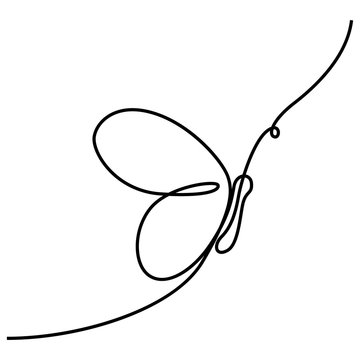 Continuous line drawing Butterfly. Vector.