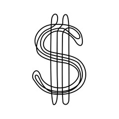 Continuous one line Dollar sign. Vector illustration.