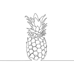 Continuous line pineapple, tropical flora. Vector illustration.