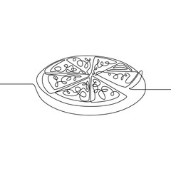 Continuous line Pizza, Fast food. Vector illustration.