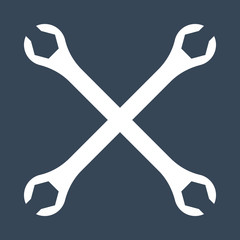 Silhouette icon of crossed wrenches. Workshop, mechanic, repair service logo template. Clean and modern vector illustration.
