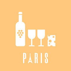 Silhouette icons of wine and cheese. Paris logo. Clean and modern vector illustration for design, web.