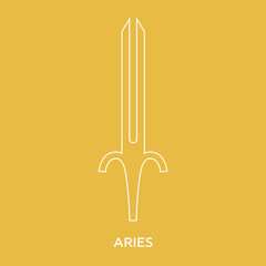 Aries zodiac sign. Line style icon of zodiacal weapon sword. One of 12 zodiac weapons. Astrological, horoscope sign. Clean and modern vector illustration for design, web.