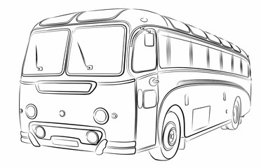The Sketch of the big passenger old bus.