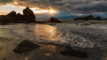 A Rocky Beach Landscape at Sunset, Humboldt County, California