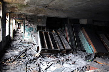 Old destroyed room littered with debris