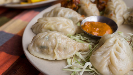 Close up view of the steamed momos plate