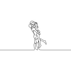Continuous one line man hold on his arms and kissing woman love couple