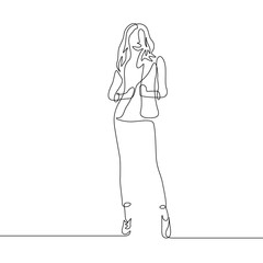 Continuous one line drawing fashion standing woman in jacket