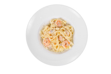 Pasta, noodles with seafood, shrimp, squid isolated white