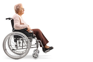Elderly disabled woman sitting in a wheelchair