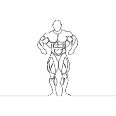 Continuous line bodybuilder. Vector illustration.