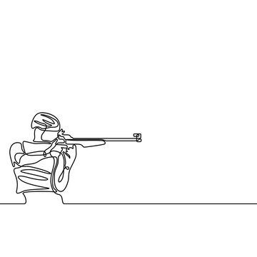 recommend clip art: Continuous line Biathlete aims, winter olympic games Vector illustration.