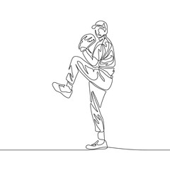 Continuous one line baseball pitcher going to throw the ball
