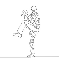 Continuous one line baseball player pitcher going to throw the ball