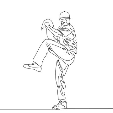 Continuous one line baseball player pitcher going to throw the ball