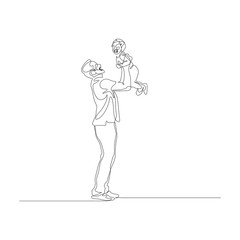 Continuous one line father hold his little son on hands above head