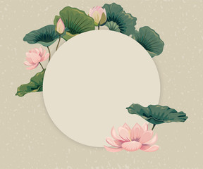 Round template with lotus flowers and lotus leaves - 266484355