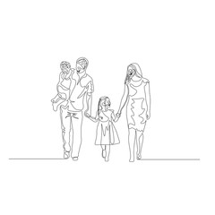 Fototapeta na wymiar Continuous one line happy family walking holding the hands. Father holds son in his arms. Family concept