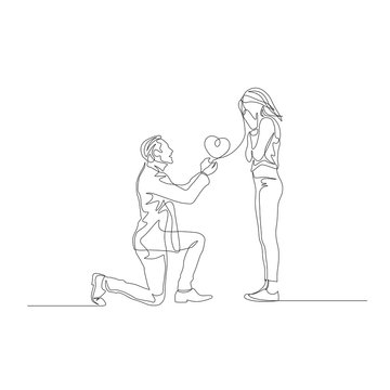 Continuous One Line Man Make A Marriage Proposal On The Knee