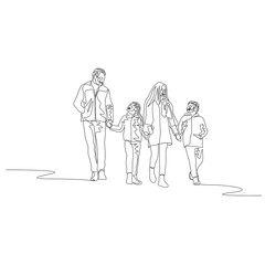 Continuous one line happy family walking together holding the hands
