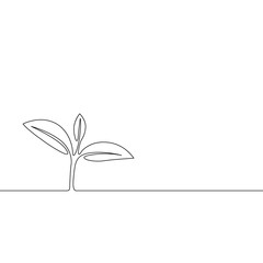 Continuous one line growing sprout, Plant leaves. Ecology concept