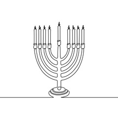 Continuous one line Hanukkah candle. Vector illustration.