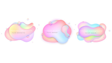 Set of liquid elements soft colors with transparent bubble blowers. Fluid colorful shapes. EPS 10..