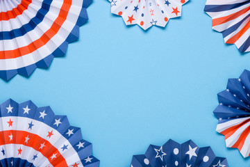 4th of July banner. Paper fans stars USA Independence Day flag colors template.