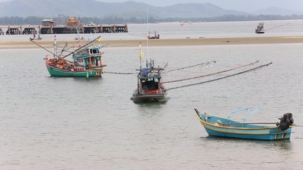 fishing boat Bo Thong Lang Prachuap Khiri Khan Province, Is the small bay, the rocky islands in  thailand