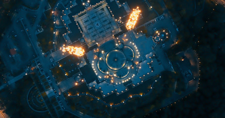 Aerial view of the Federal Territory Mosque, also known as Masjid Wilayah Persekutuan, during daytime in Kuala Lumpur - Malaysia