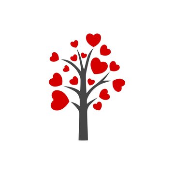 Tree with leafs of hearts icon logo sign