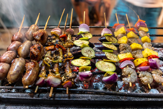 Filipino Style Shrimp, Sausage And Vegetable Barbeque