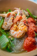 Suki in broth Mixed seafood with vermicelli and vegetables.