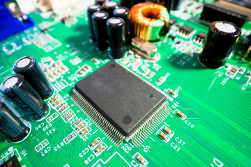 electronic PCB garbage as background from recycle industry and old consumer devices