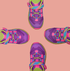 four of tips of kid shoes  on pastel background