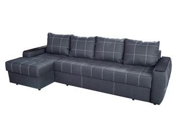 large corner cozy sofa in gray stitched with white thread with pillows