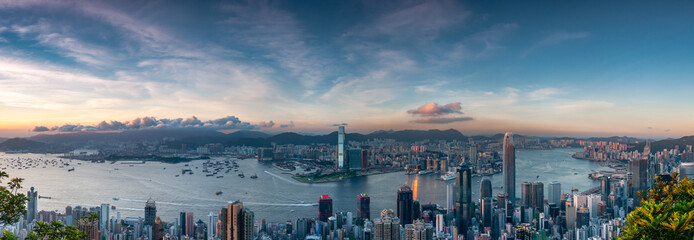 Hong Kong Victoria Harbour View, top view from peak - obrazy, fototapety, plakaty