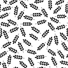 Wheat seamless pattern. Vector seamless pattern with silhouettes of wheat ears. Whole grain, natural, organic background for bakery package, bread products. Vector illustration. Corn texture. - Vector