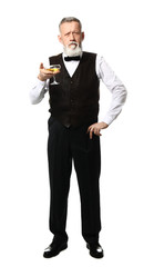 Portrait of elegant mature sommelier on white background