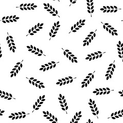 Obraz na płótnie Canvas Wheat seamless pattern. Vector seamless pattern with silhouettes of wheat ears. Whole grain, natural, organic background for bakery package, bread products. Vector illustration. Corn texture. - Vector