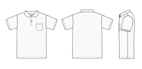 Polo shirt (golf shirt) template illustration ( front/ back/ side ) / white - obrazy, fototapety, plakaty