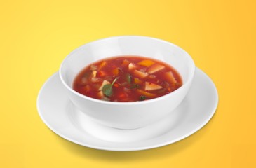 Fresh tomato soup in a white bowl