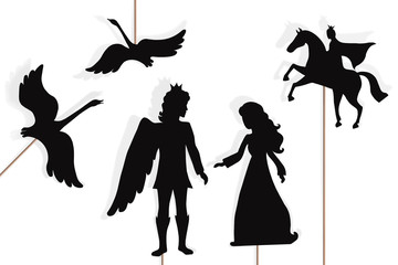 Wild swans storytelling, shadow puppets, isolated © WaffleBoo