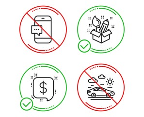 Do or Stop. Payment message, Smartphone message and Creativity icons simple set. Car travel sign. Finance, Cellphone chat, Design idea. Transport. Business set. Line payment message do icon. Vector