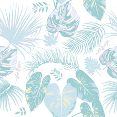 Vector tropical seamless pattern in green colors. Botany design.