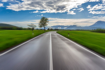 Driving on high speed on the empty road